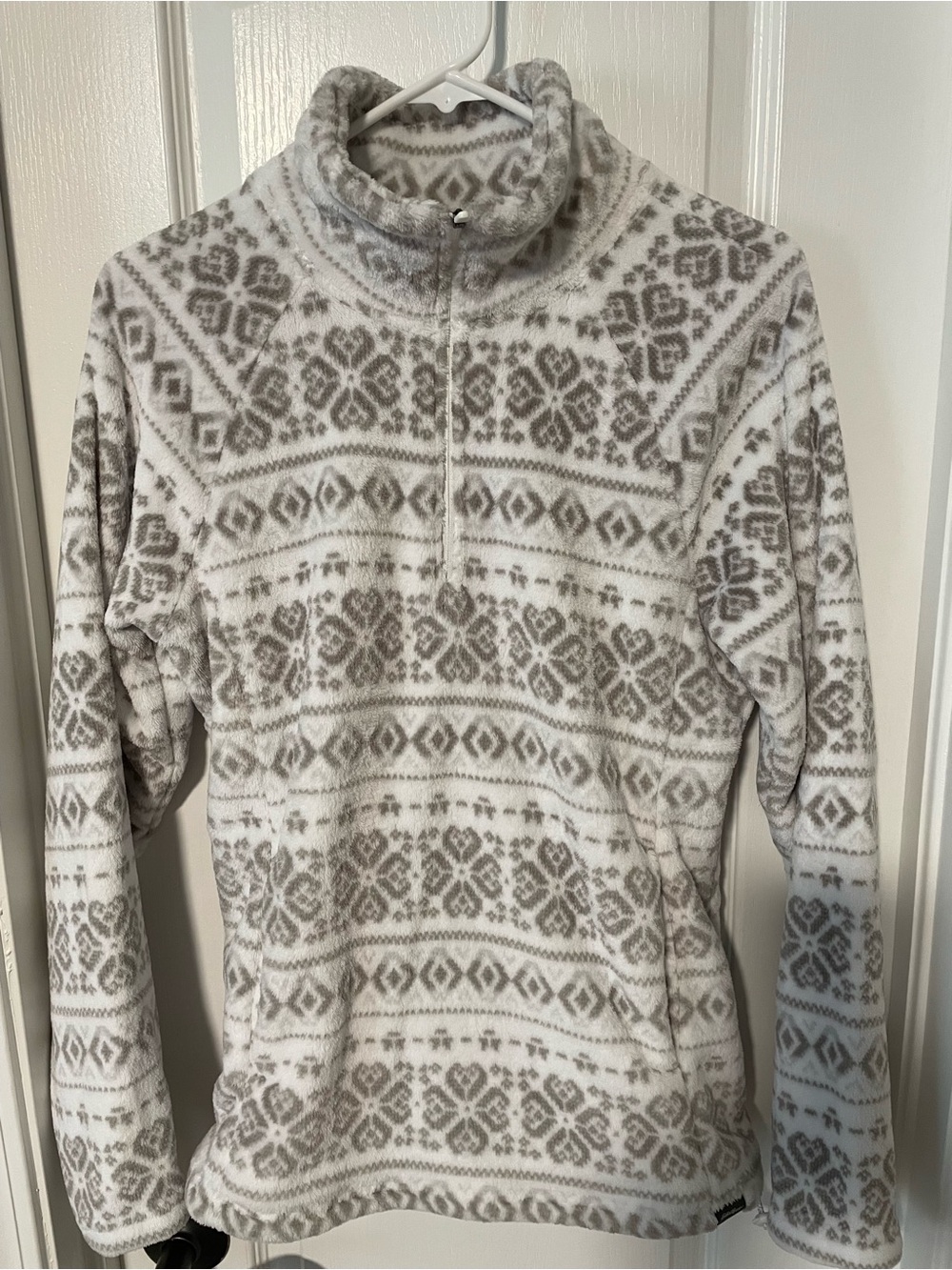 Eddie Bauer White & Gray Fair Isle Quarter-Zip Fleece